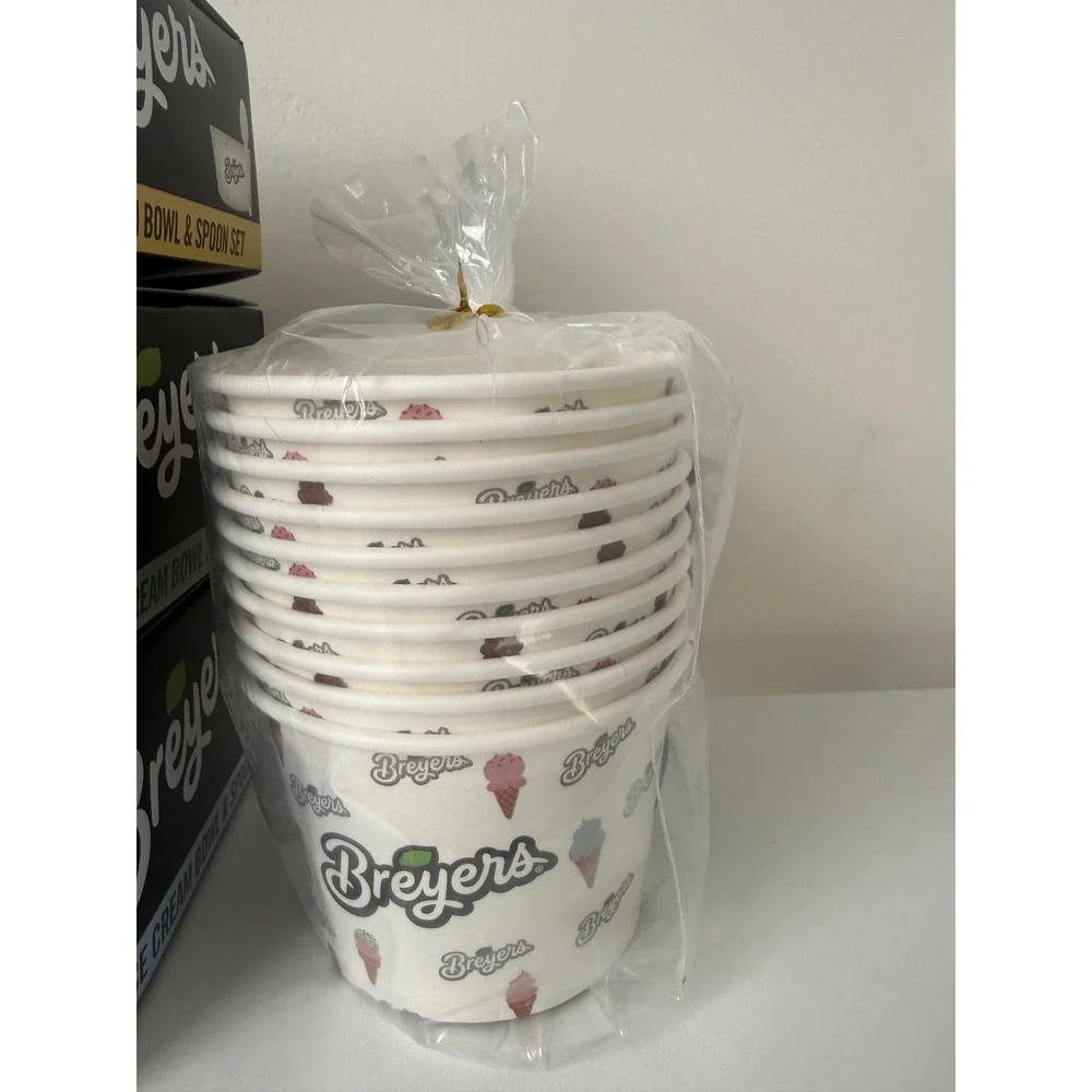 Breyers Ice Cream Bowl and Spoon Set Ceramic Waffle Cone 3 Sets Plus 10 Cups